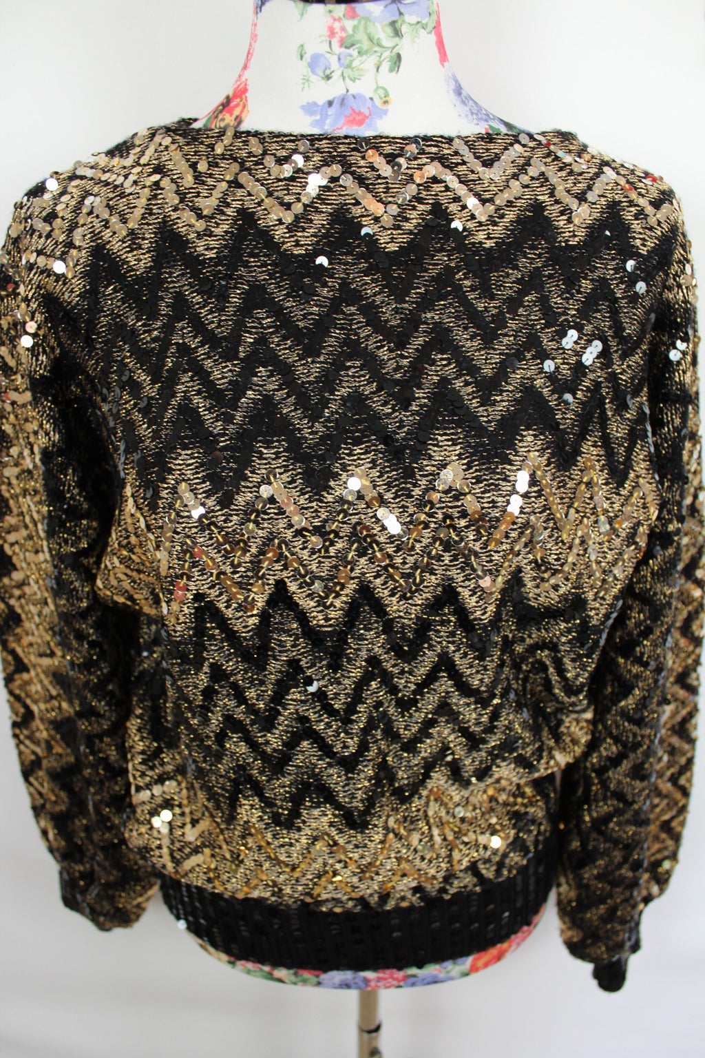 ✨Pull vintage 80's à sequins dorés & manches chauve-souris - party glam✨