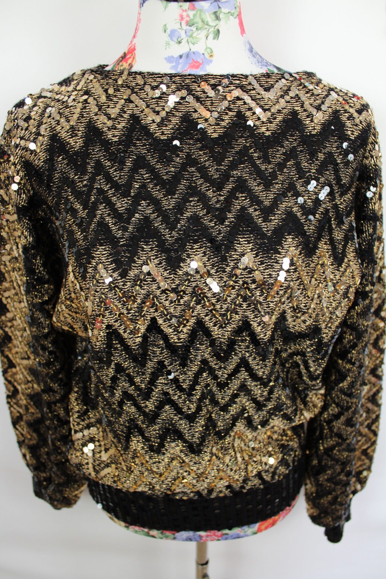 ✨Pull vintage 80's à sequins dorés & manches chauve-souris - party glam✨