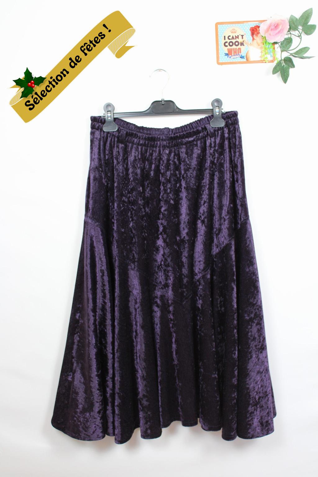 ✨Jupe midi vintage en velours frappé violet prune années 80✨