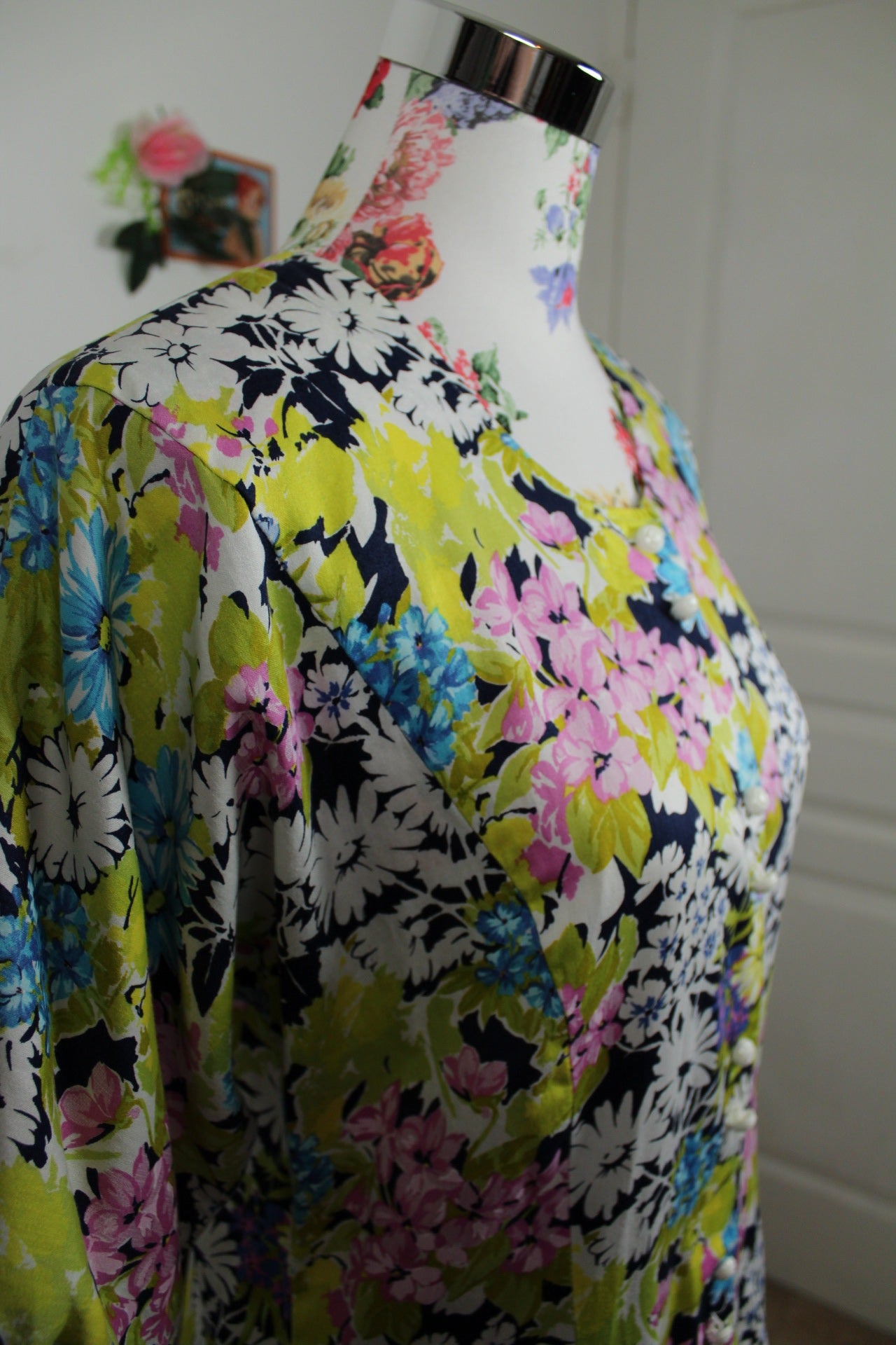 🌸🍒Robe vintage 80's fleurie Gevana - manches bouffantes 100% coton - Taille 38/40🍒🌸