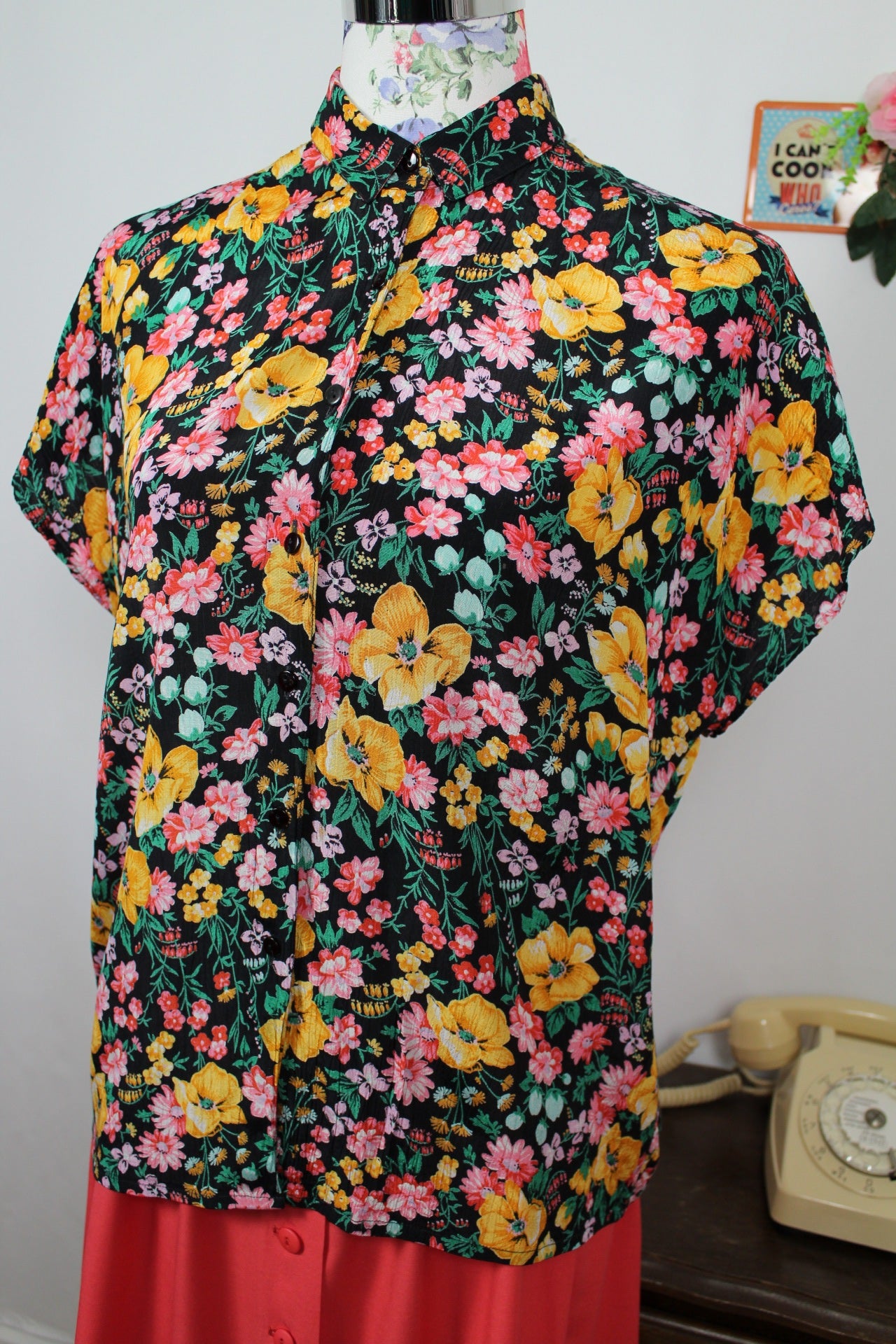 🌸🍒Chemise manches courtes vintage 90's style prairie ultra fleurie - Taille 40/42🍒🌸