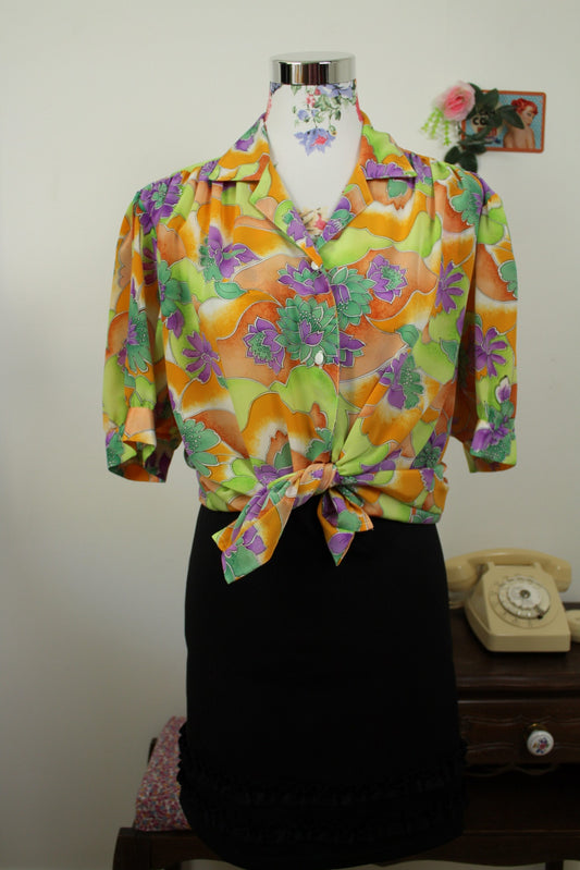 🌸🍒 Chemise vintage 70's imprimé flower power psychédélique ultra colorée - Taille 42/44🍒🌸