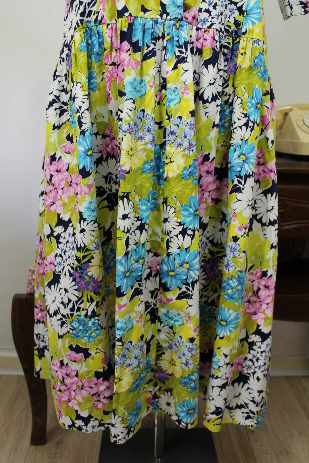 🌸🍒Robe vintage 80's fleurie Gevana - manches bouffantes 100% coton - Taille 38/40🍒🌸
