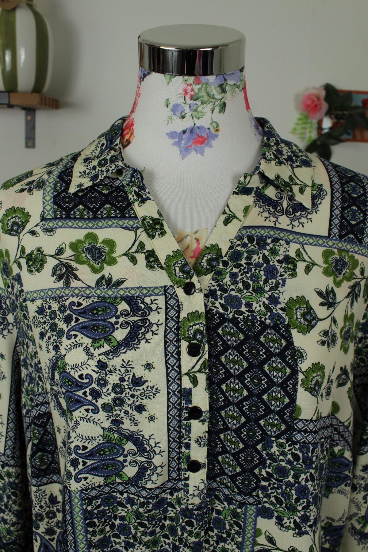 Blouse imprimée patchwork bohème chic - coton made in Vietnam - Taille 44/46