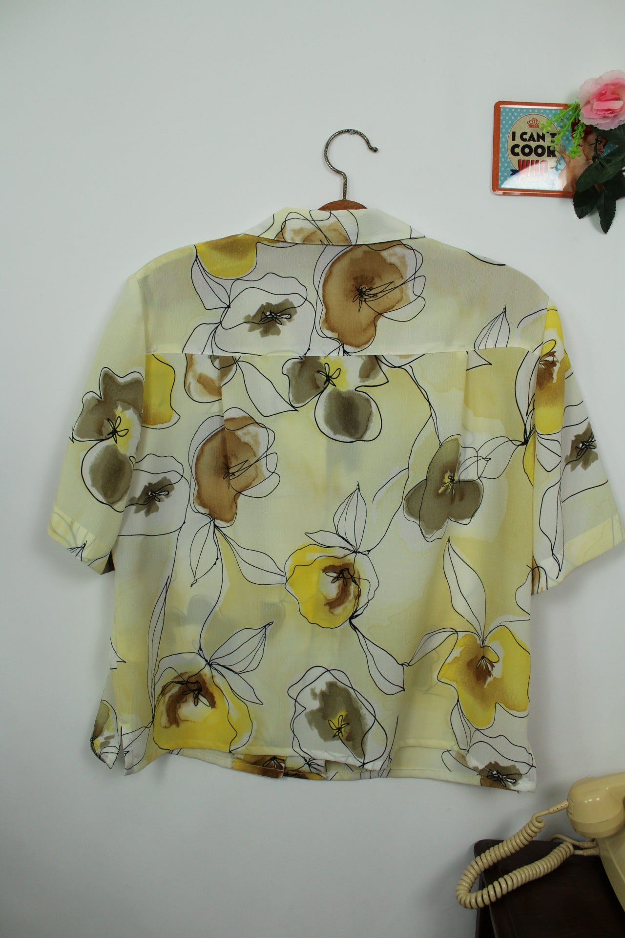 🌸🍒Chemise jaune pastel vintage 90's fleurs abstraites - Taille 44/46🍒🌸