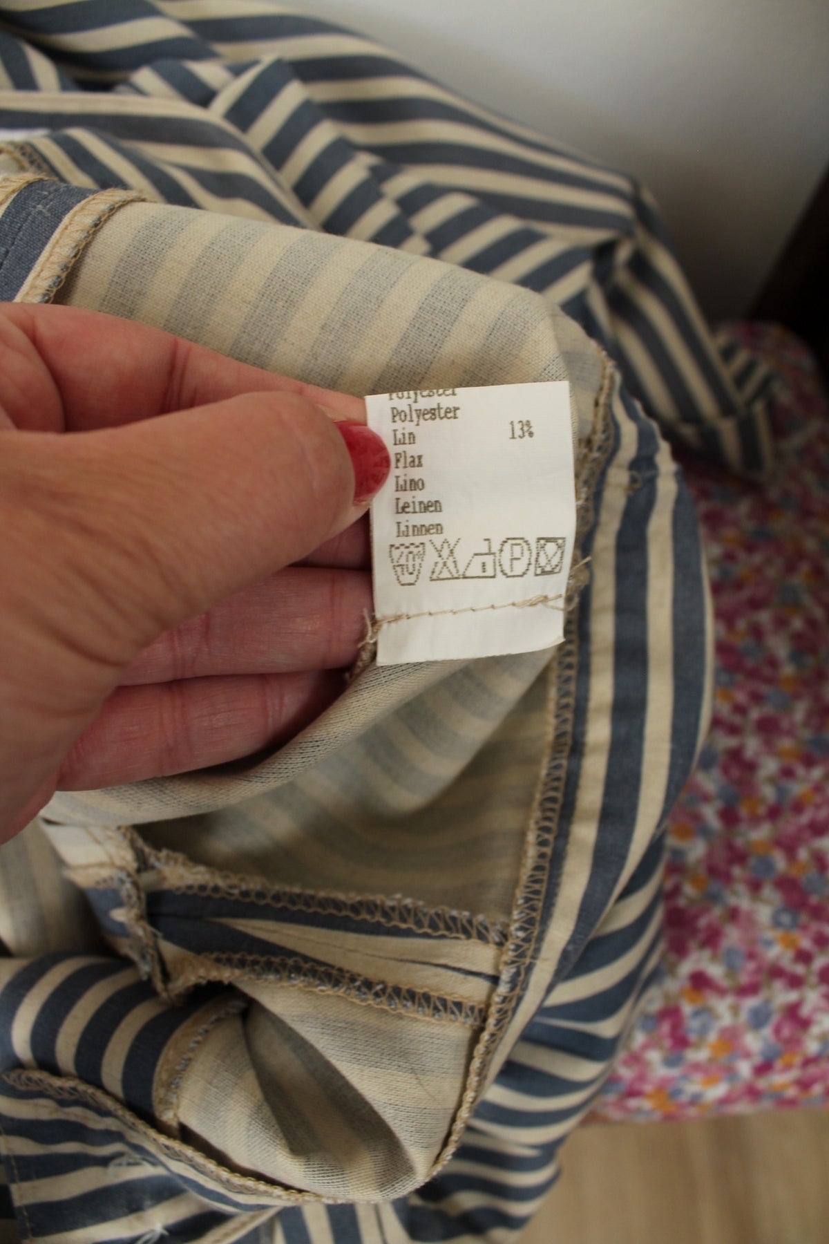Jupe midi Navy vintage années 90 esprit marin à rayures en lin - Taille 42