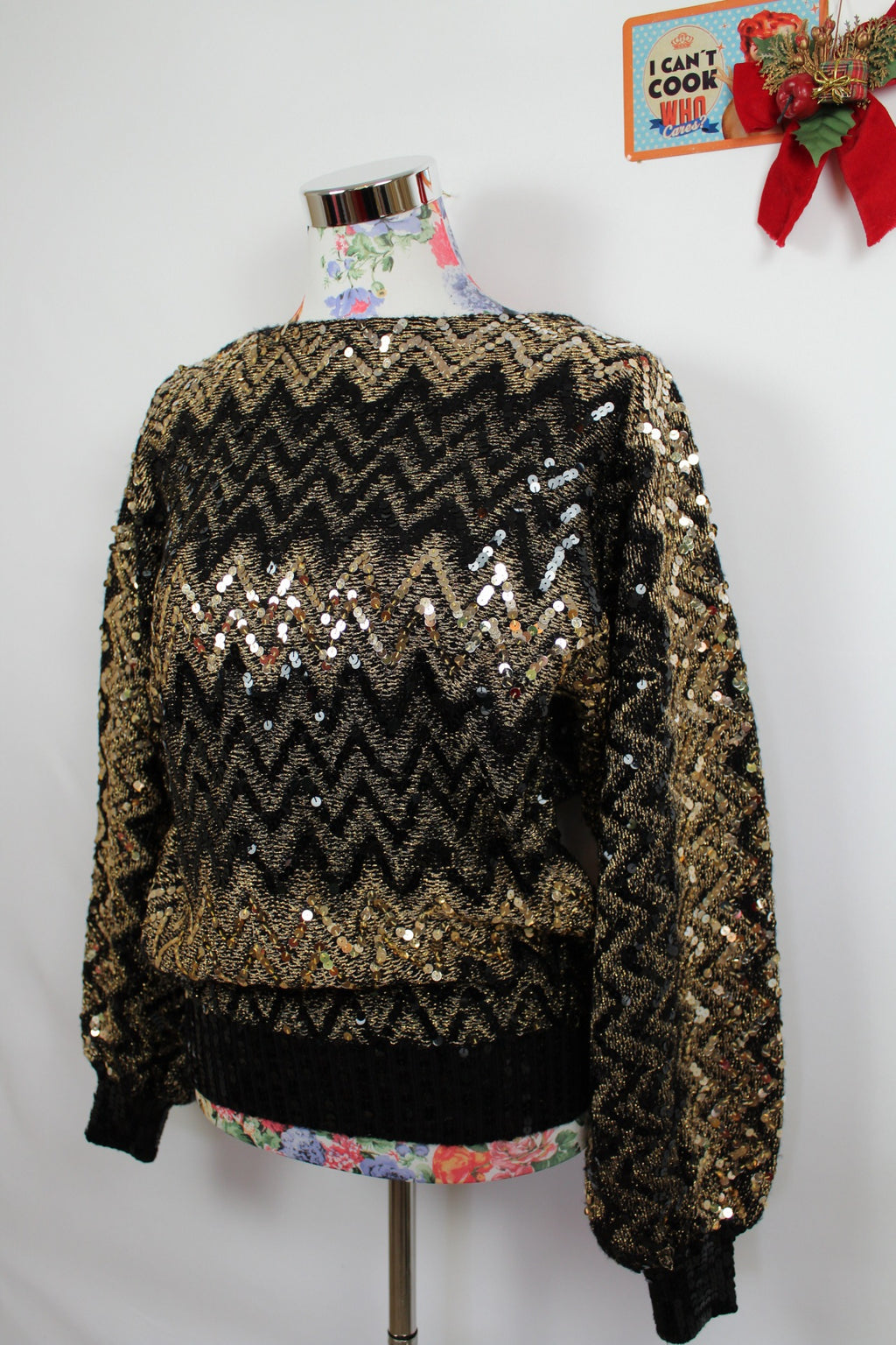 ✨Pull vintage 80's à sequins dorés & manches chauve-souris - party glam✨