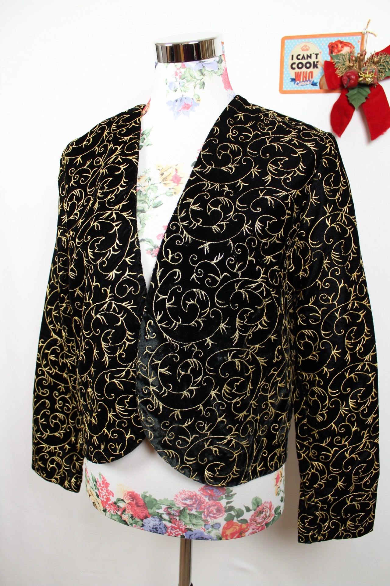 🎄Veste vintage 80's velours noir & broderies or 🎄
