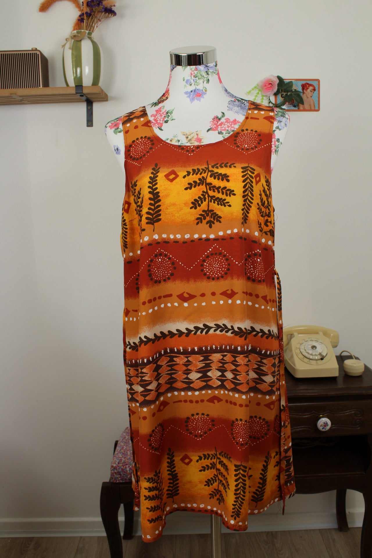 🌸🍒Robe vintage 90's motifs style ethnique façon coucher de soleil - Taille 38🍒🌸