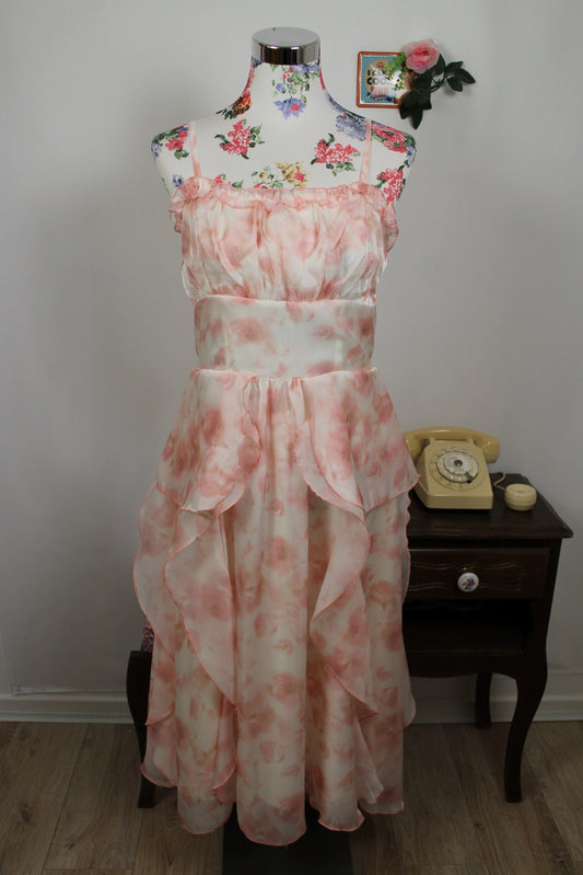 🌸🍒Robe Y2k romantique - volants effet pétales de fleurs & rose doux pailleté - Taille 38🍒🌸