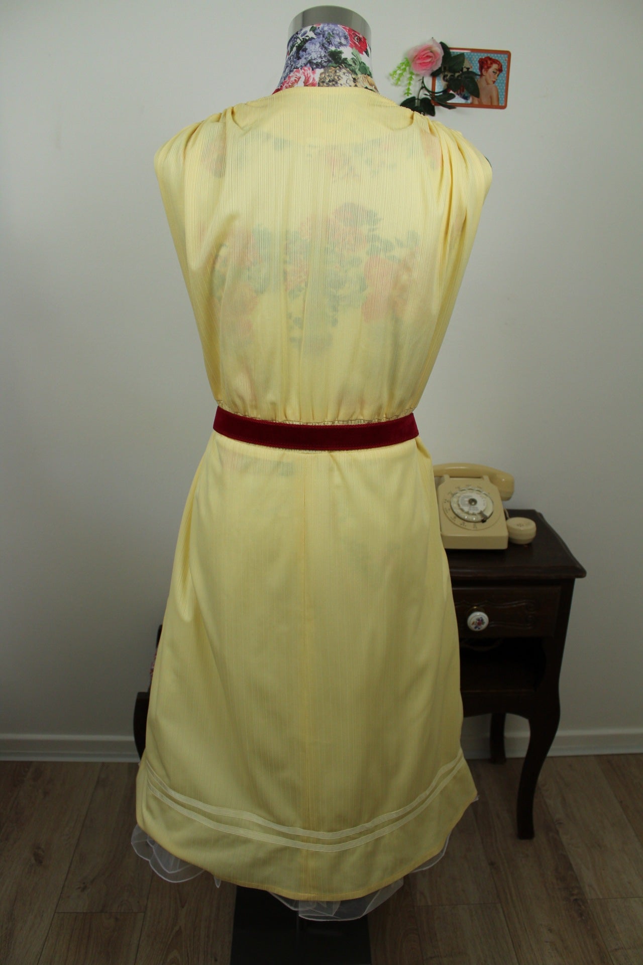🌸🍒Robe vintage 80/90's drapée jaune crème & coupe empire - Taille 40🍒🌸