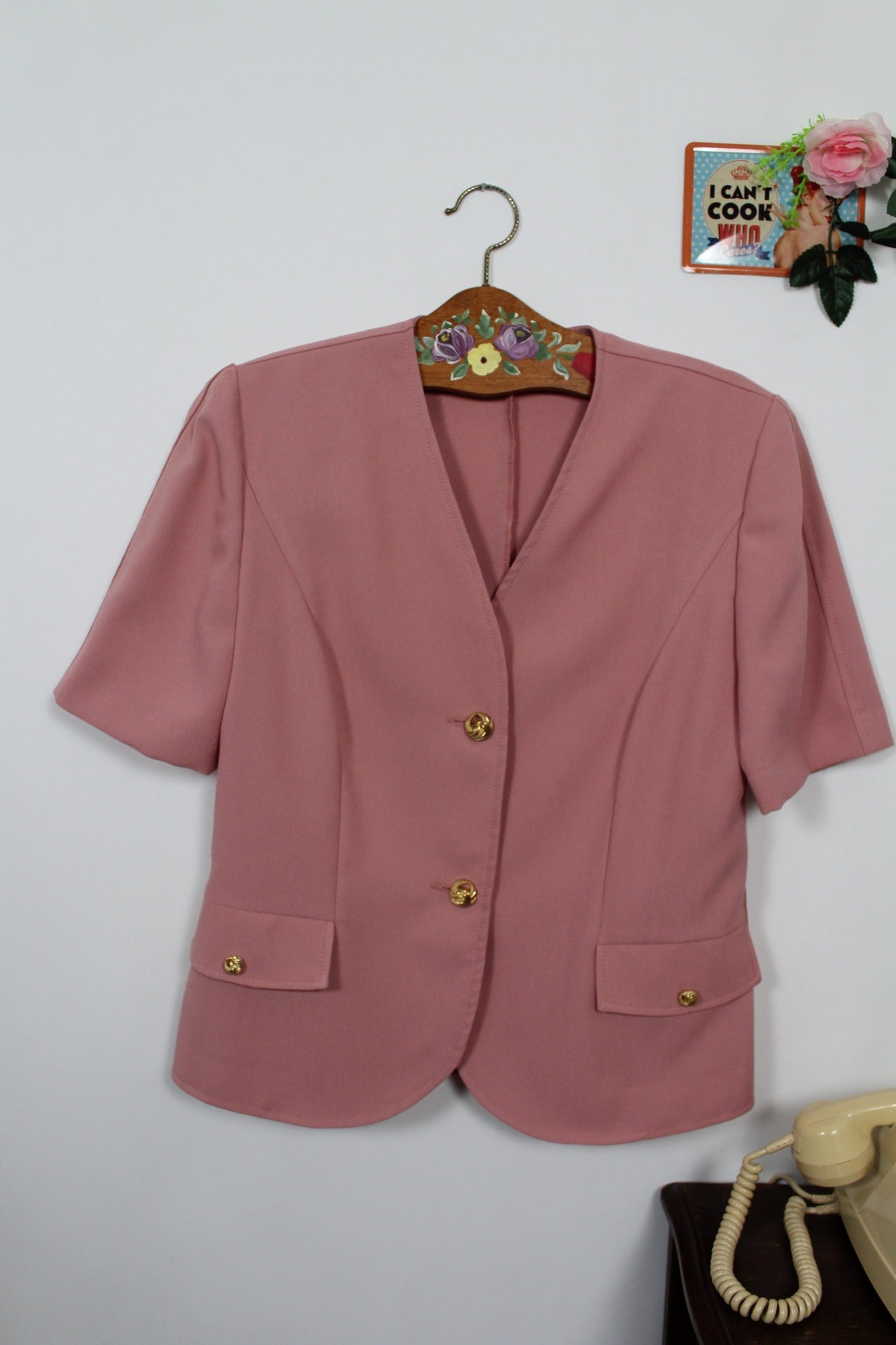 🍒🌸Blazer vintage 80's rose poudré preppy - Taille 38/40🌸🍒