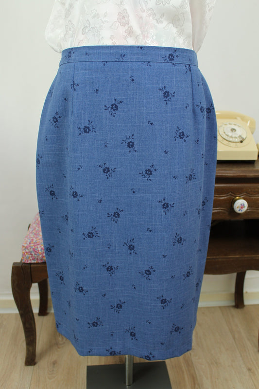 🌸🍒Jupe vintage 90's bleue imprimé fleuri dans les mêmes tons - made in France - Taille 42🍒🌸