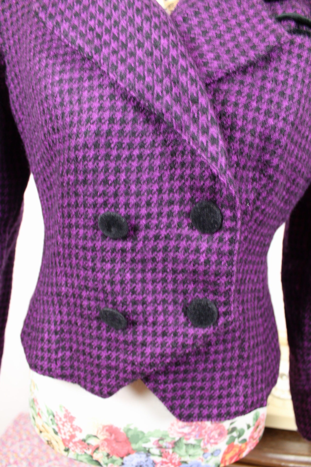 🌸🍒Veste vintage 80's pure laine pieds de poule violette & velours noir - Made in Italy - Taille 38🍒🌸