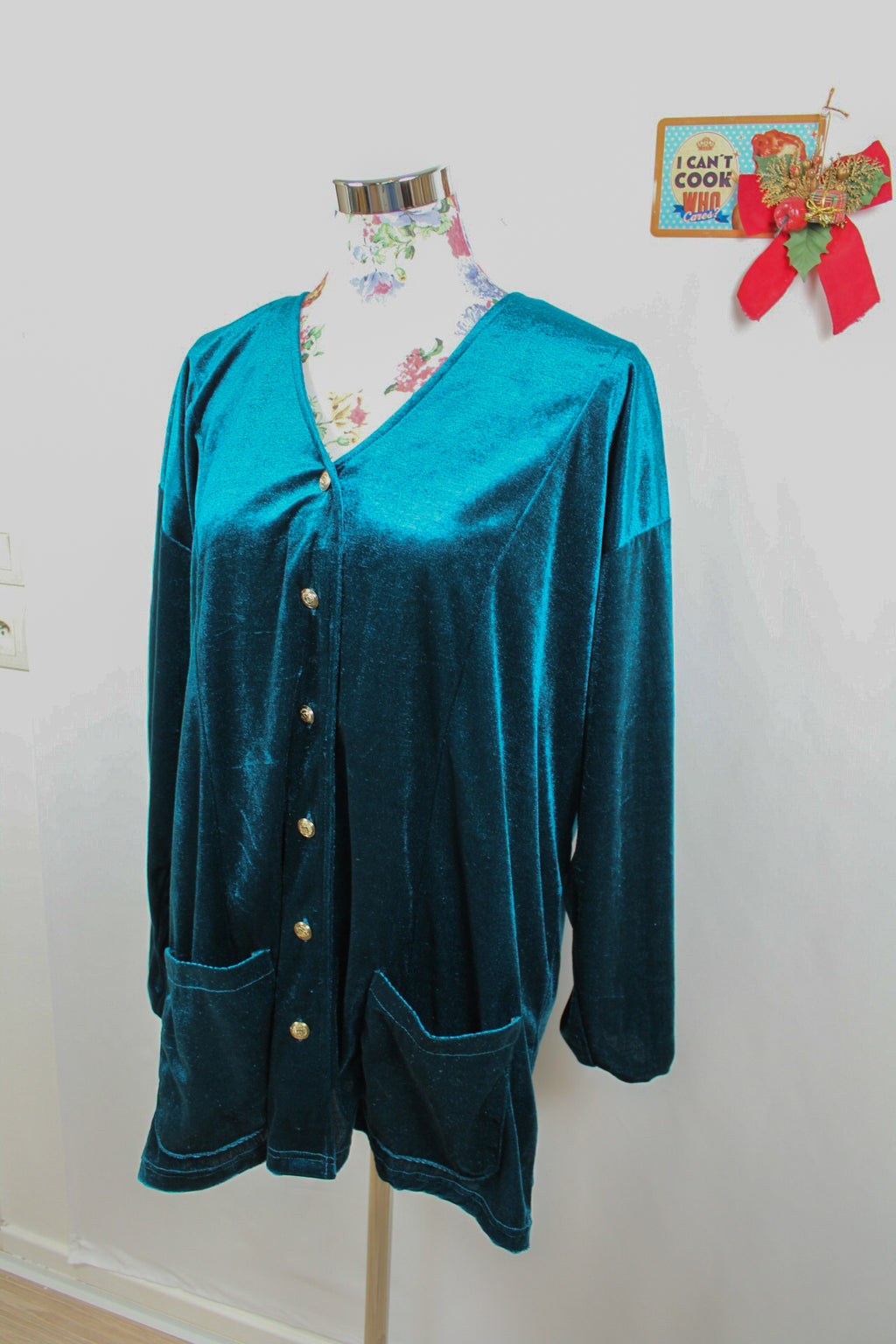 ✨Cardigan en velours émeraude vintage 80/90's - boutons couronnes dorés✨