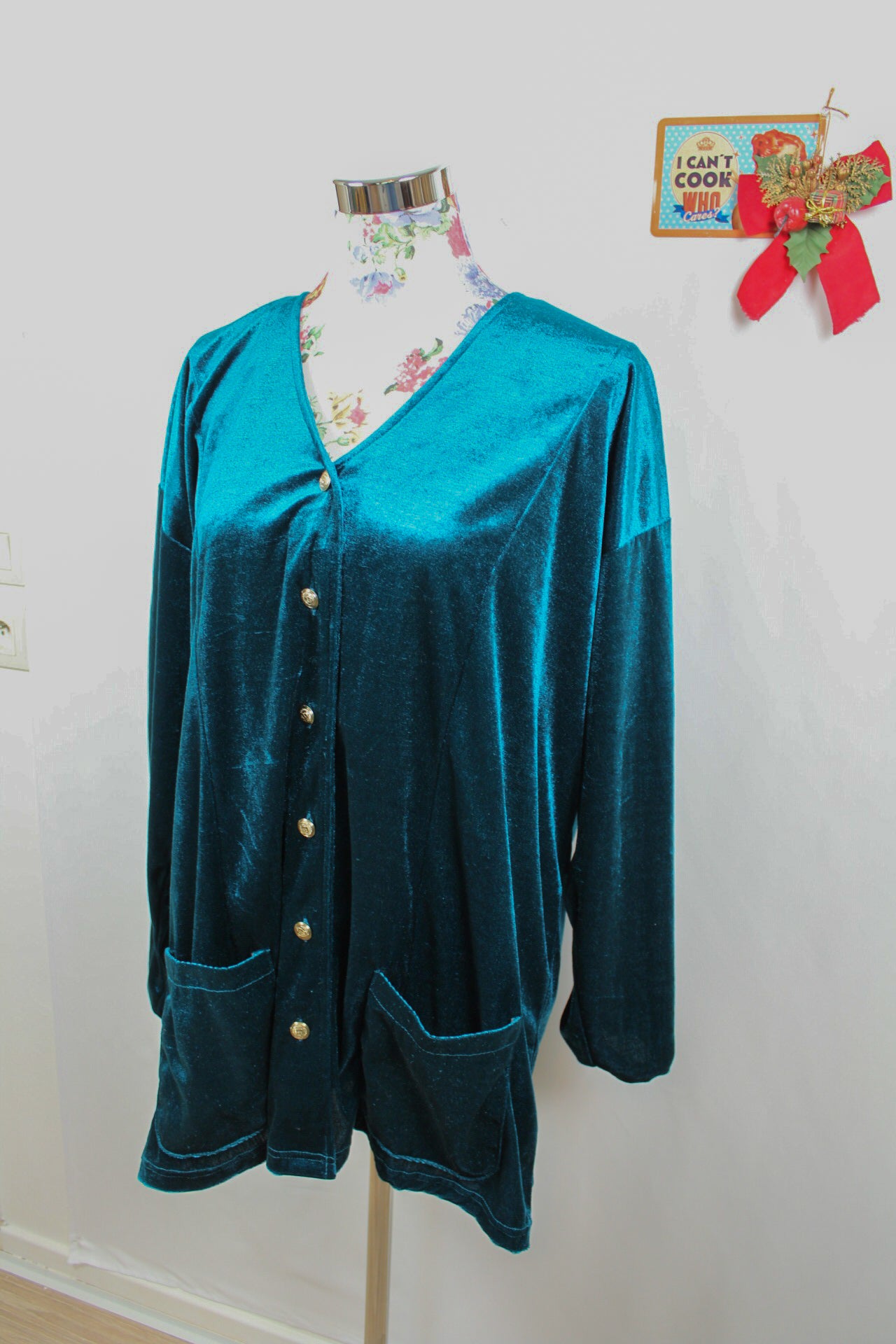 ✨Cardigan en velours émeraude vintage 80/90's - boutons couronnes dorés✨