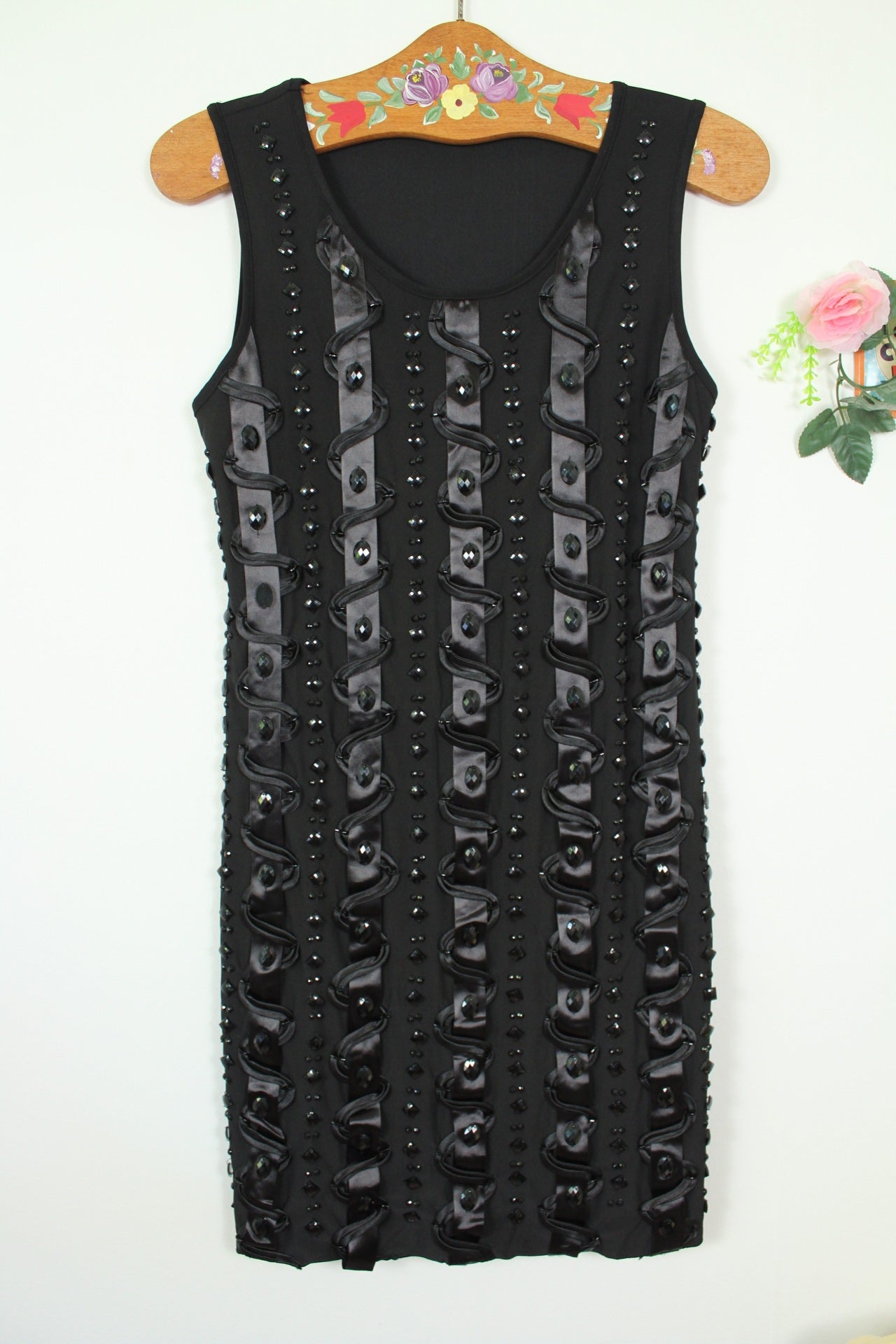 🌸🍒Robe 2000's dark romantique perles & rubans satinés - Taille 36/38🍒🌸