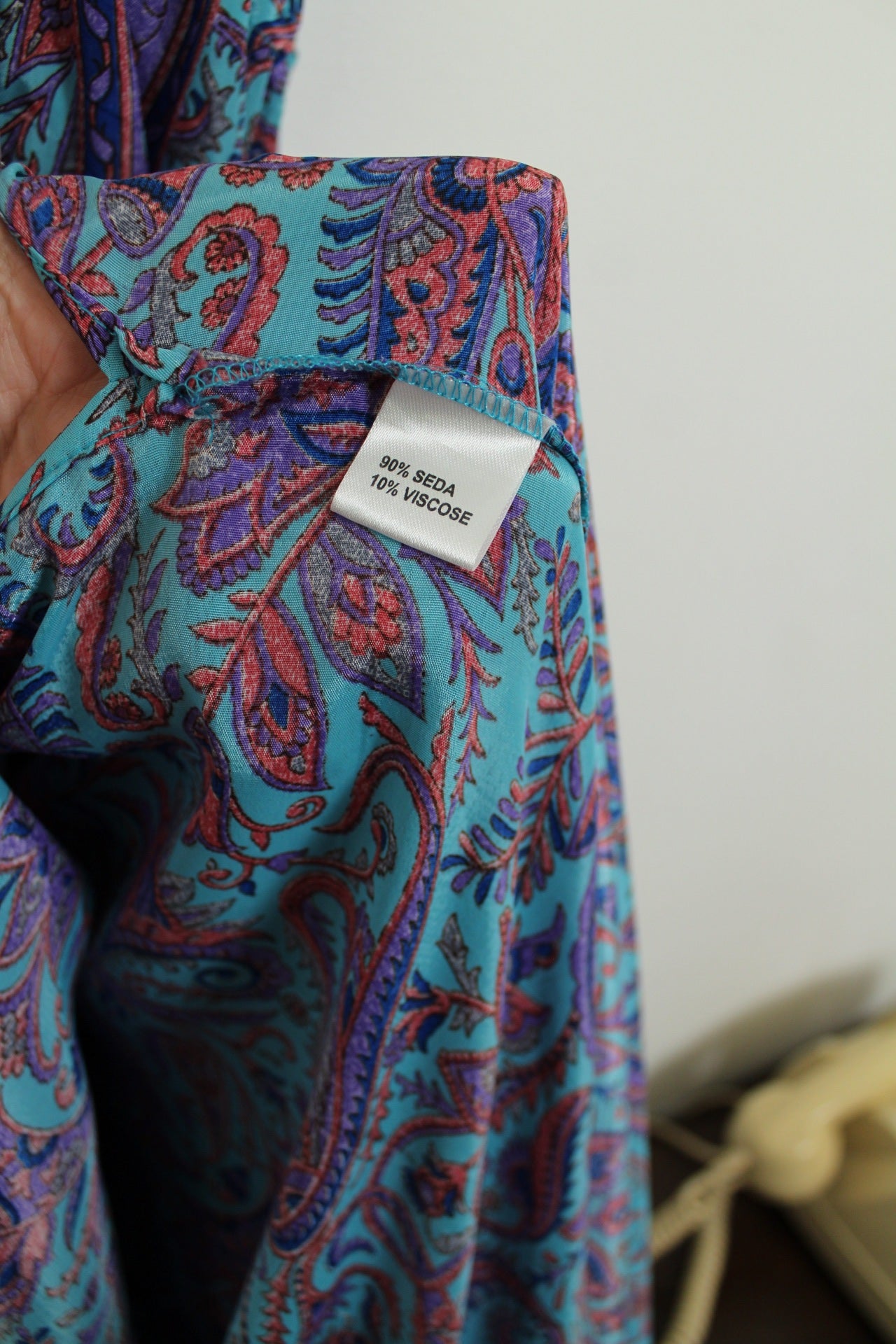 🌸🍒Robe longue en soie summer vives turquoise, paisley & fleurs stylisées - Taille 40/42🍒🌸