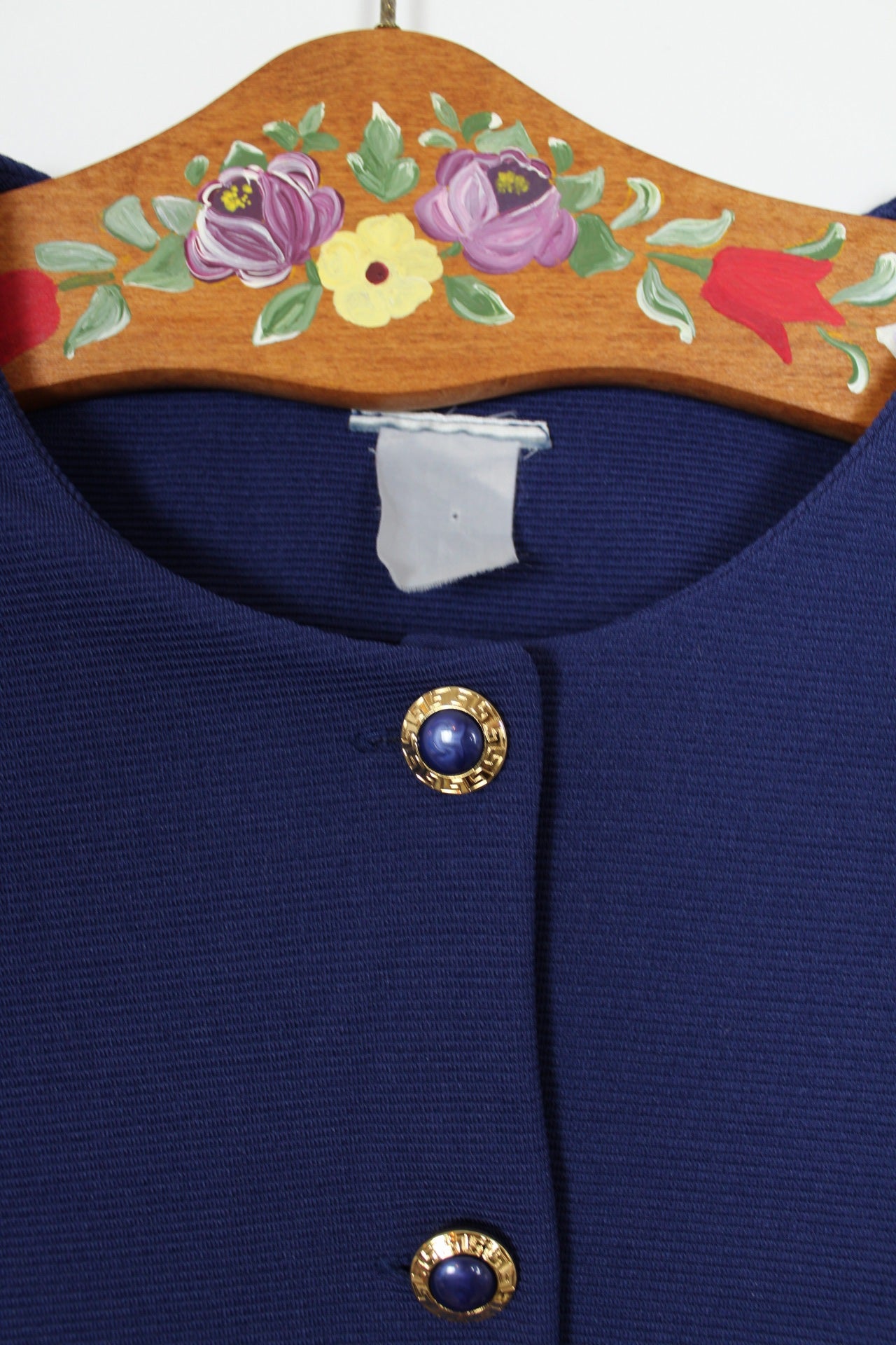 🌸🍒Veste blazer vintage 80/90s - bleu roi à boutons bijoux chic - Taille 40/42🍒🌸