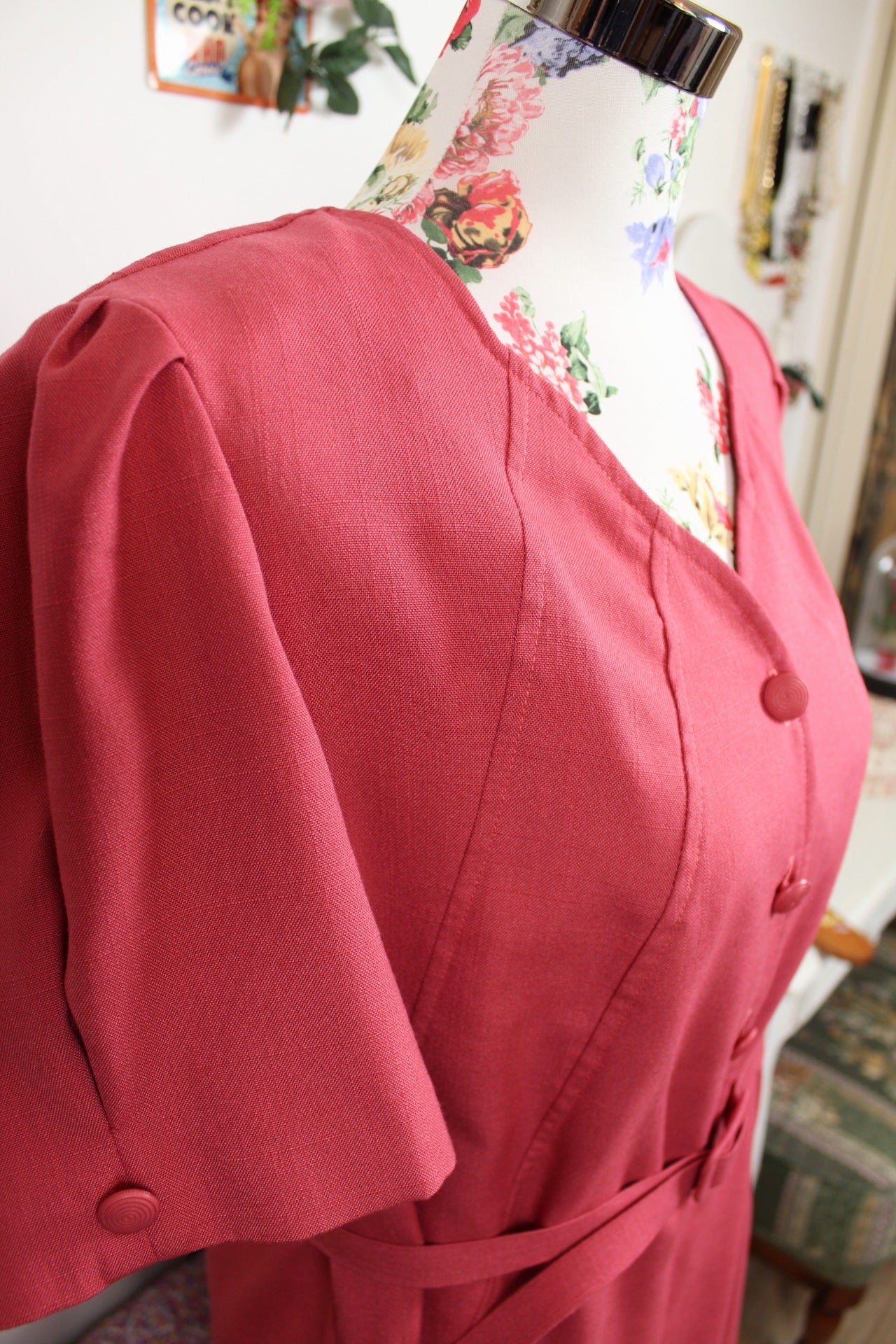 🌸🍒Robe vintage rose poudré 80's - coupe ceinturée🍒🌸