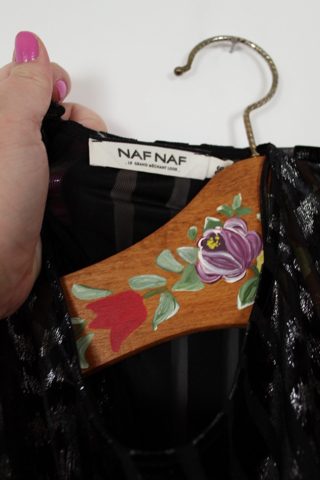 🌸🍒Robe noire Naf Naf en velours ajouré - fils pailletés argentés - Taille 36🍒🌸