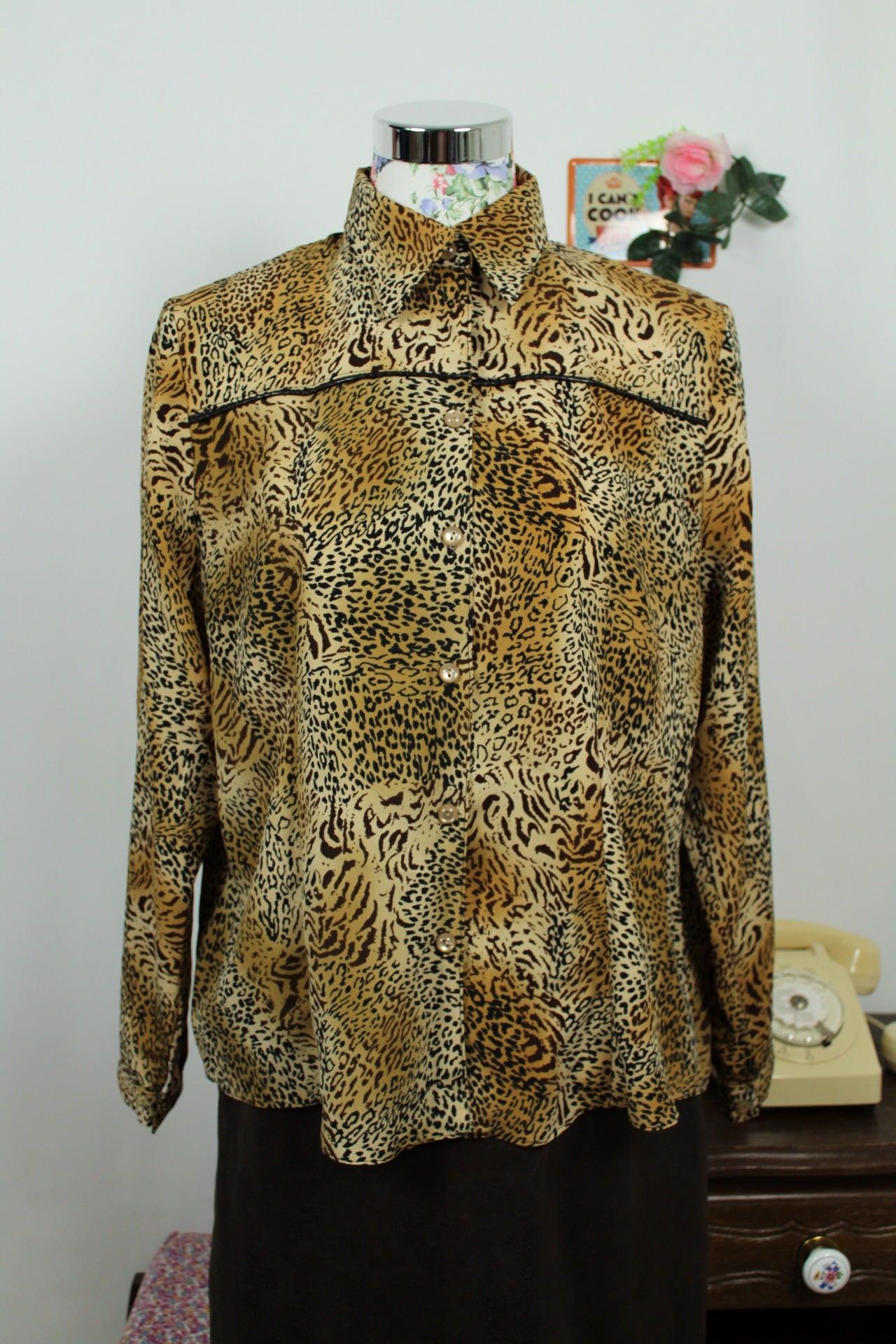 🌸🍒Chemise vintage 80's imprimé animal léopard - Taille 42/44🍒🌸