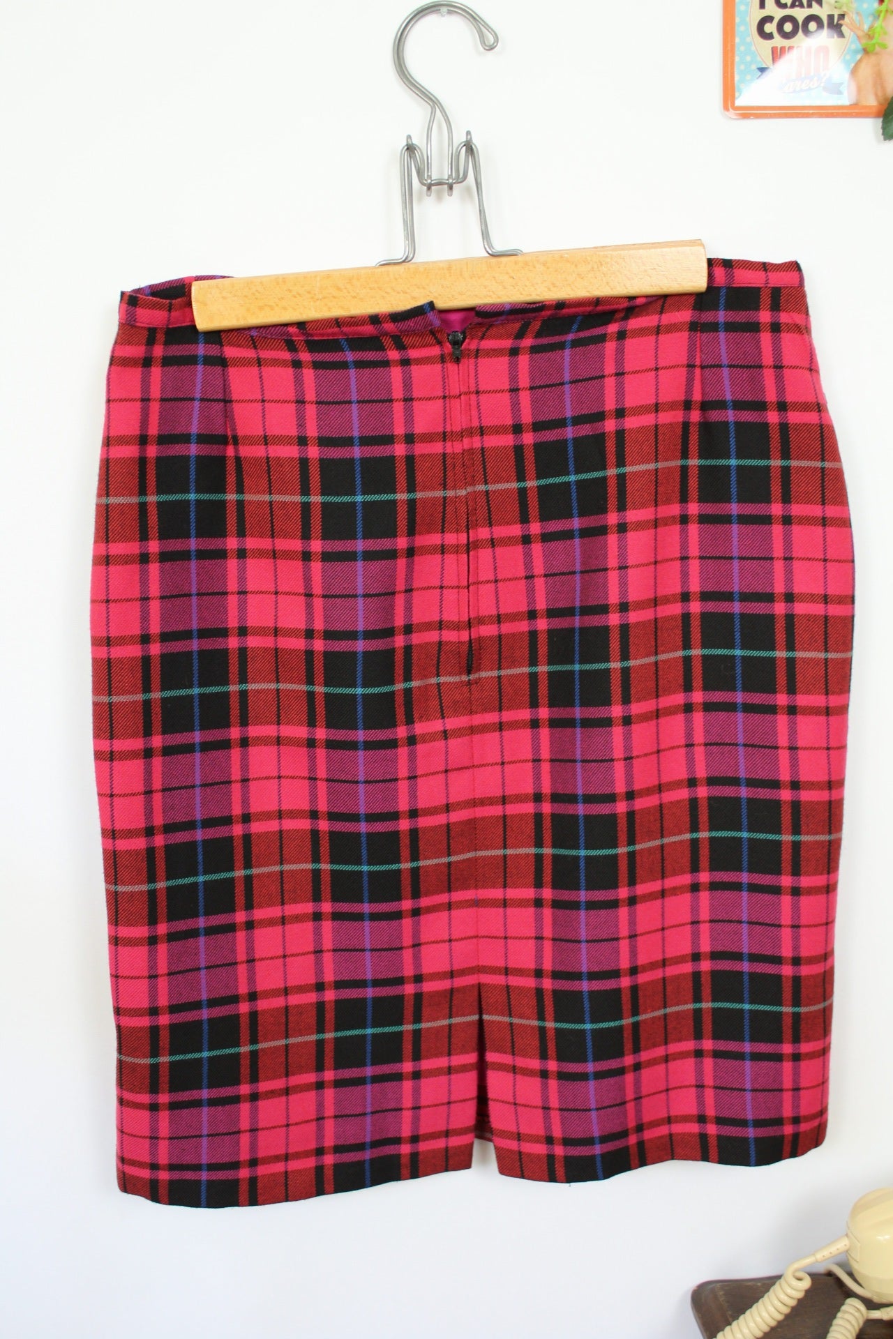 🌸🍒Jupe vintage tartan rose/violet 90s - fait main esprit punk chic pin-up - Taille 40🍒🌸