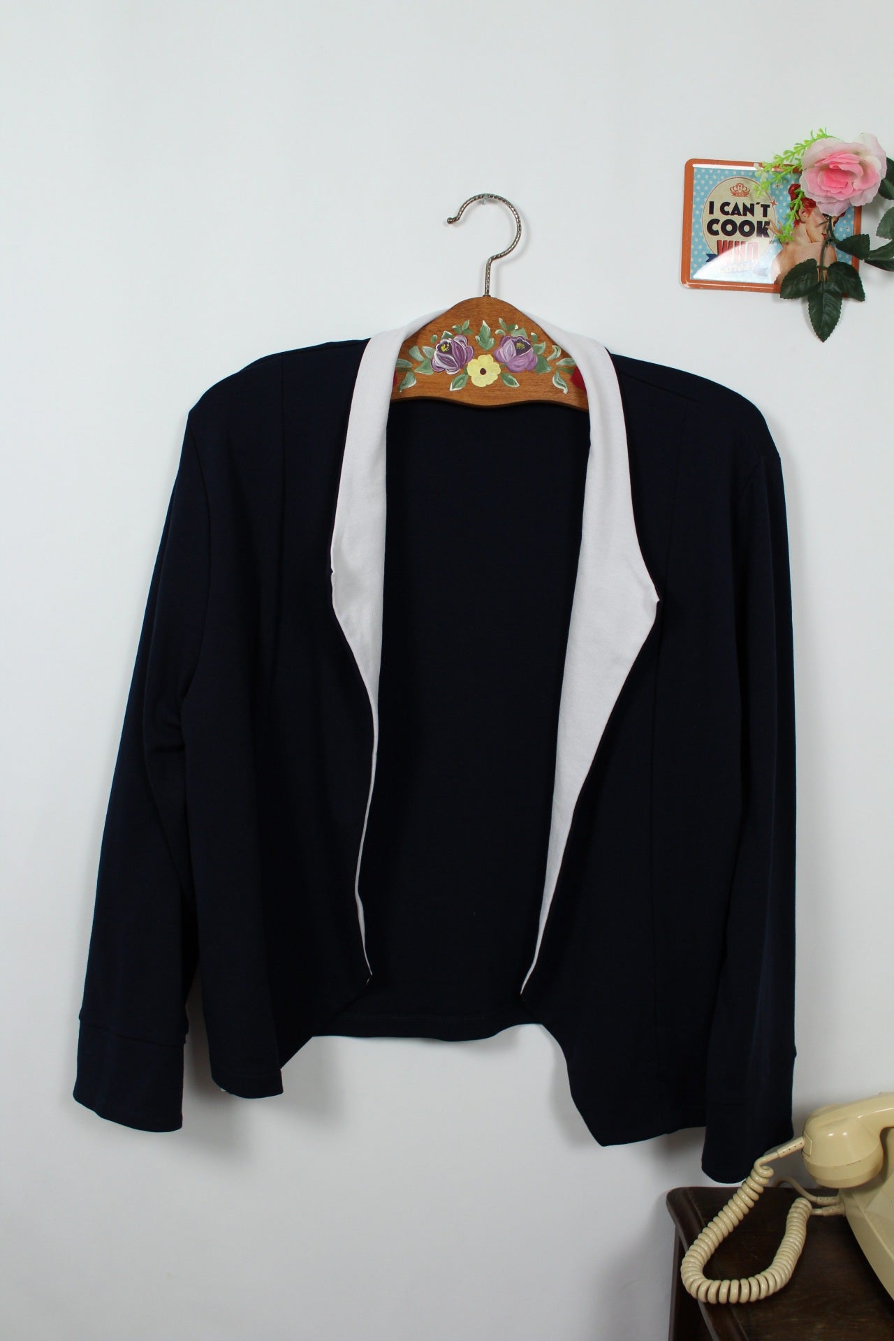🌸🍒Cardigan pin-up bleu marine & blanc - esprit marin rétro - Taille 40/42 🍒🌸