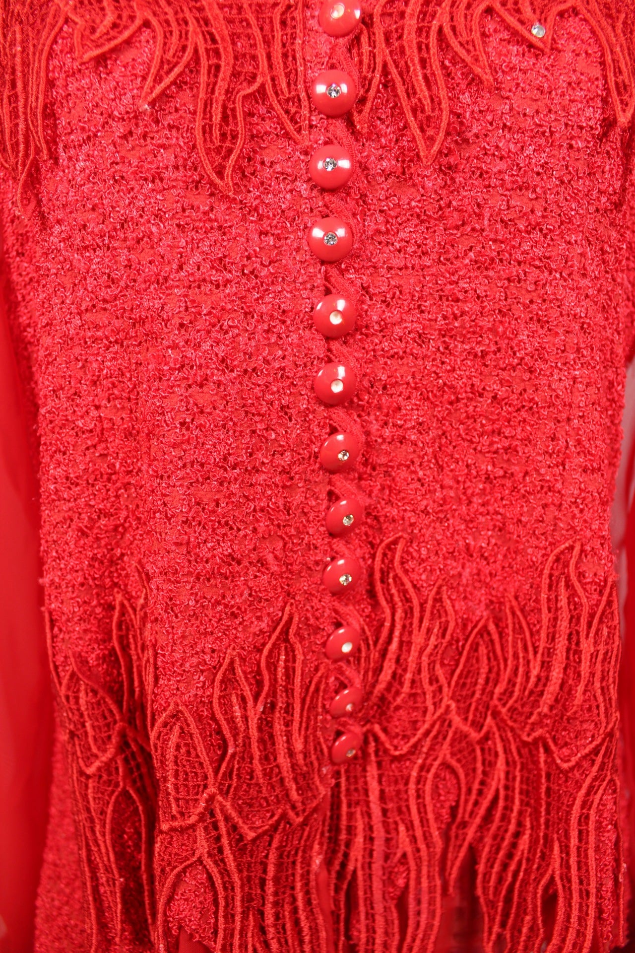 🎄Blouse rouge festive vintage 90's - dentelle, strass & manches transparentes - Look Noël glamour🎄