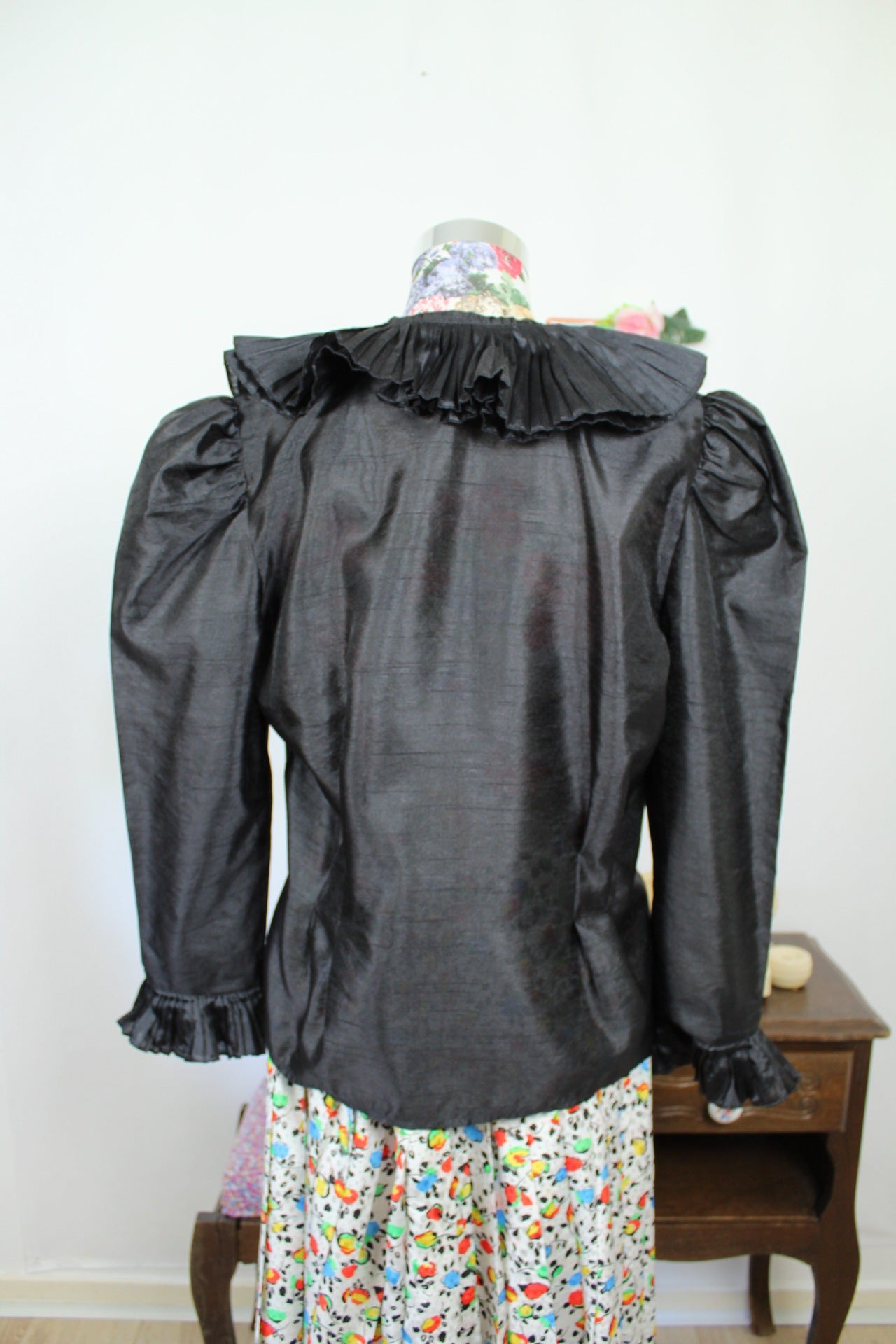🌸🍒Blouse vintage 80/90s romantique noire - col volanté - Taille 40/42🍒🌸