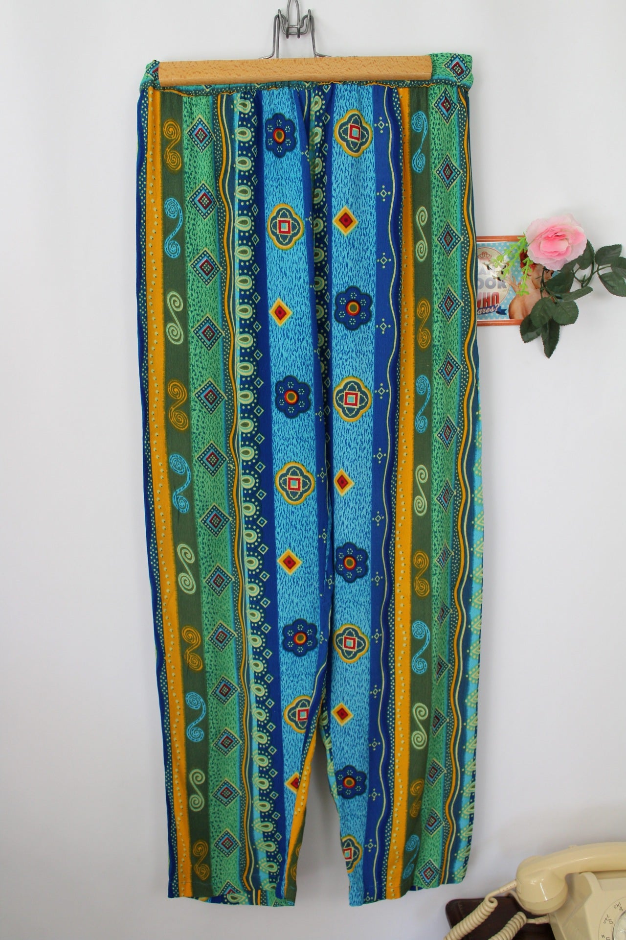 🌸🍒Pantalon vintage 90's fluide imprimés verticaux graphiques ultra colorés - Taille 38🍒🌸