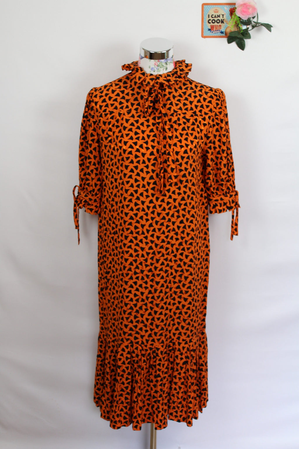 🌸Robe longue vintage 100% soie 70s - orange vif 🍒