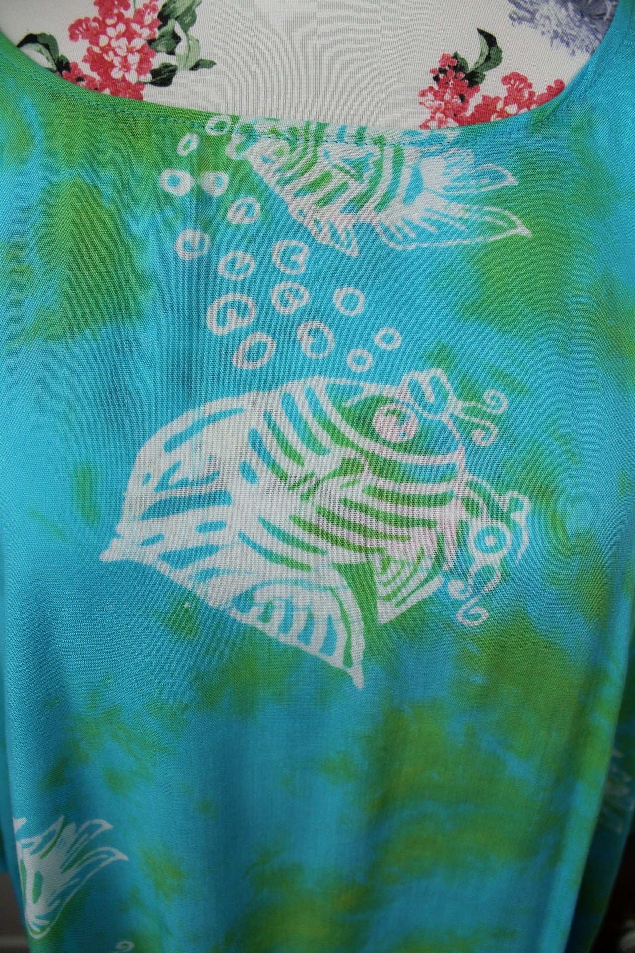 🌸🍒Tunique de plage Tie and Dye poissons exotiques - taille unique🍒🌸