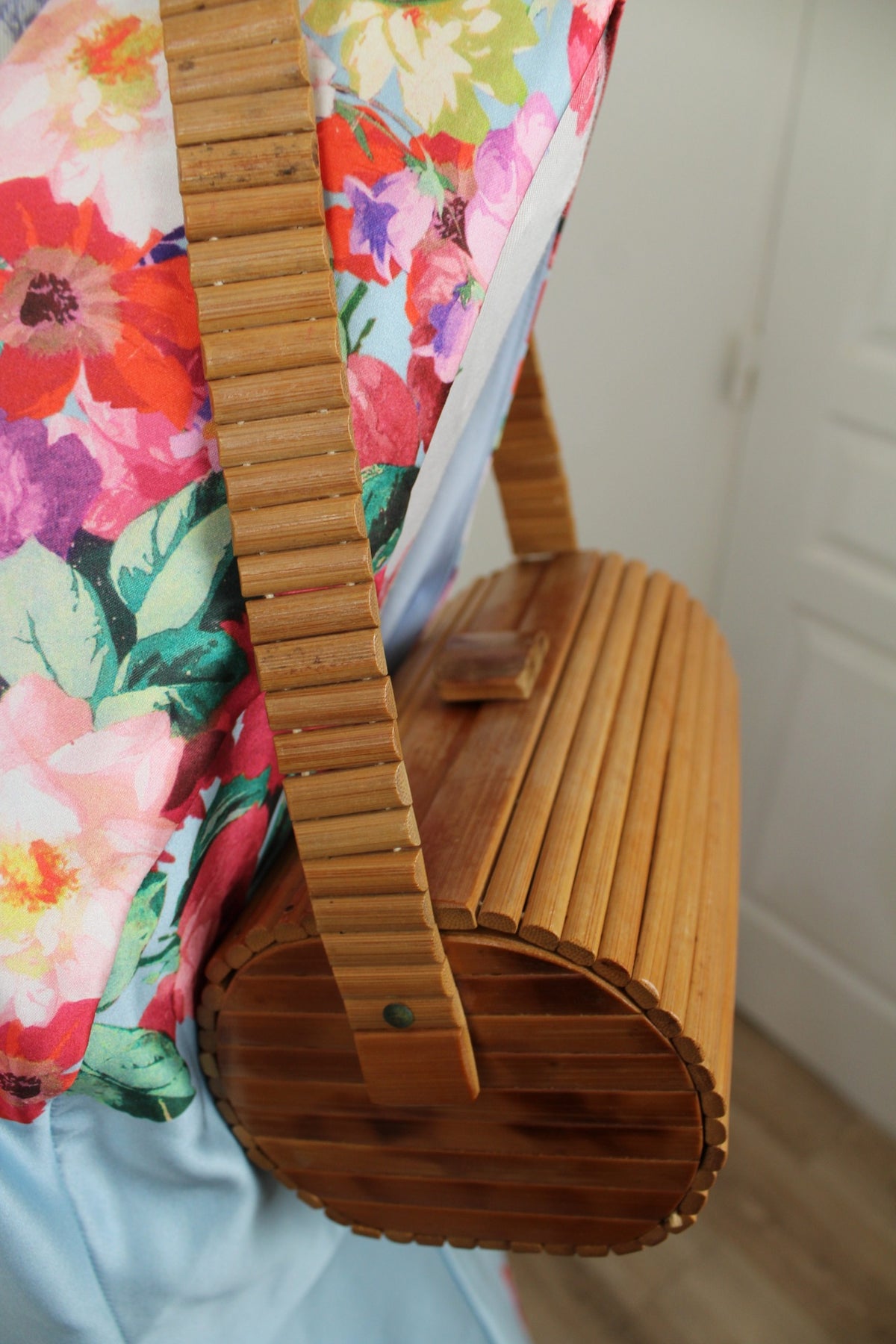 🌸🍒Sac vintage années 60/70 en lames de bois/bambou vernies esprit bohème🍒🌸