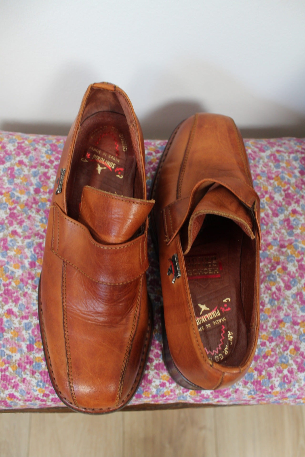 🌸🍒Mocassins Pikolinos à bride - cuir lisse camel - bout carré - pointure 37🍒🌸