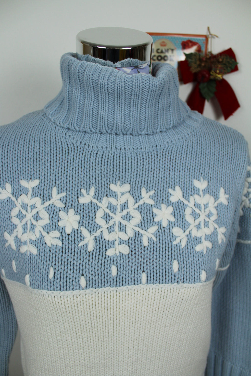 ✨Pull bleu vintage années 90 col roulé & flocons - pull de Noël✨