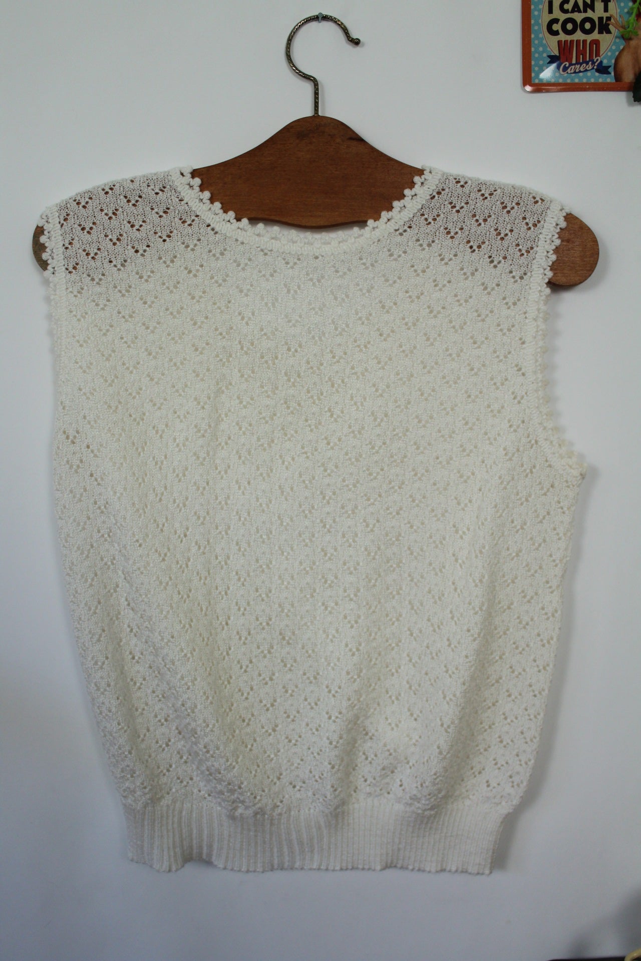 🌸🍒Haut blanc vintage 80's en mailles ajourées - boutons nacrés - Taille 38/40🍒🌸