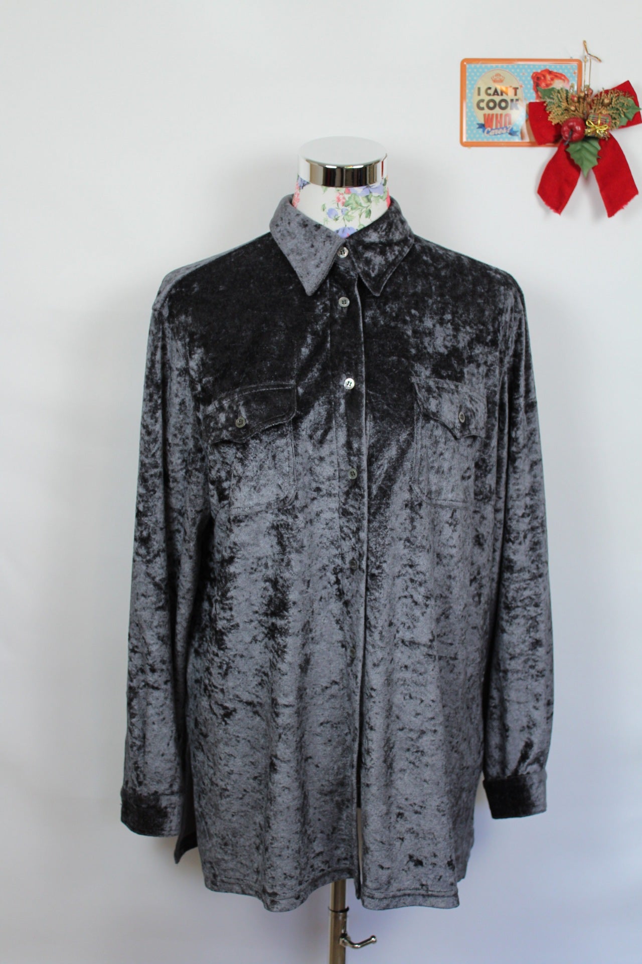 ✨Chemise vintage 90's en velours gris - Miro Sport - Made in Italy - T.38 à 42✨