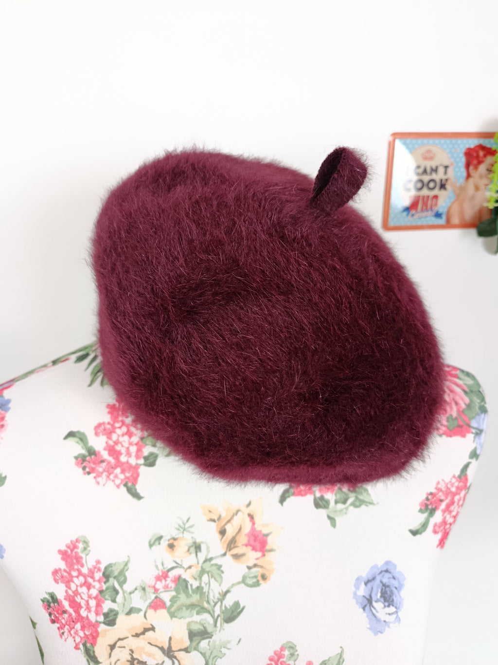 🌸Béret vintage bordeaux angora ultra doux 80/90's🍒