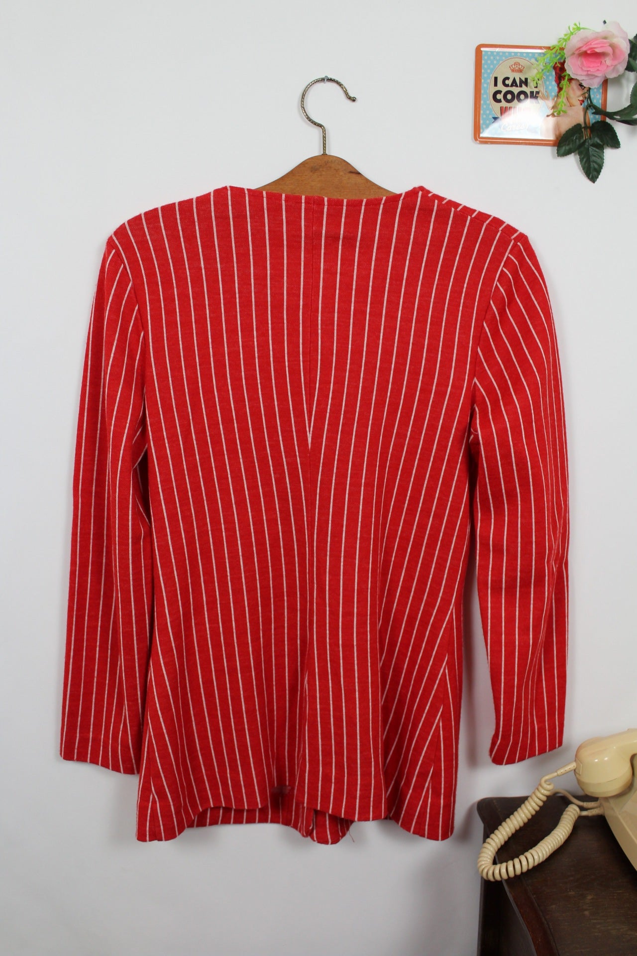 🍒🌸Cardigan romantique vintage rayé rouge années 80 - Taille 36🌸🍒