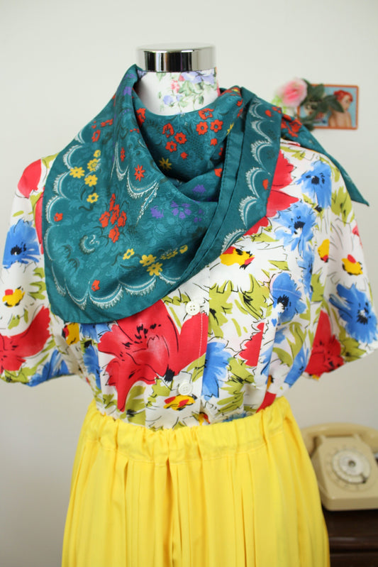 🌸🍒Foulard vintage 70/80's motifs petites fleurs🍒🌸
