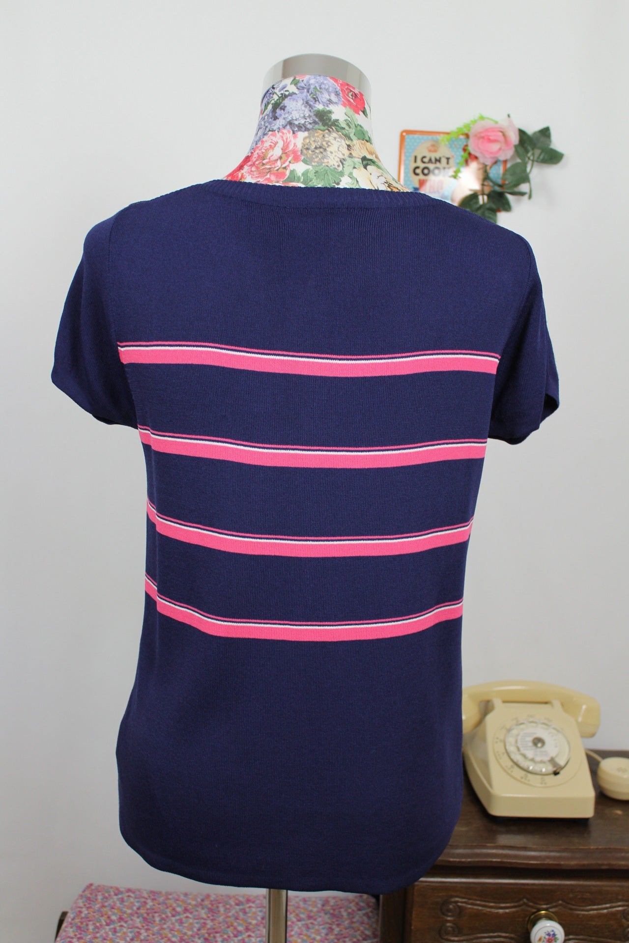 🌸🍒Haut Y2k 2000s marine & rayures rose vif - Taille 38/40🍒🌸