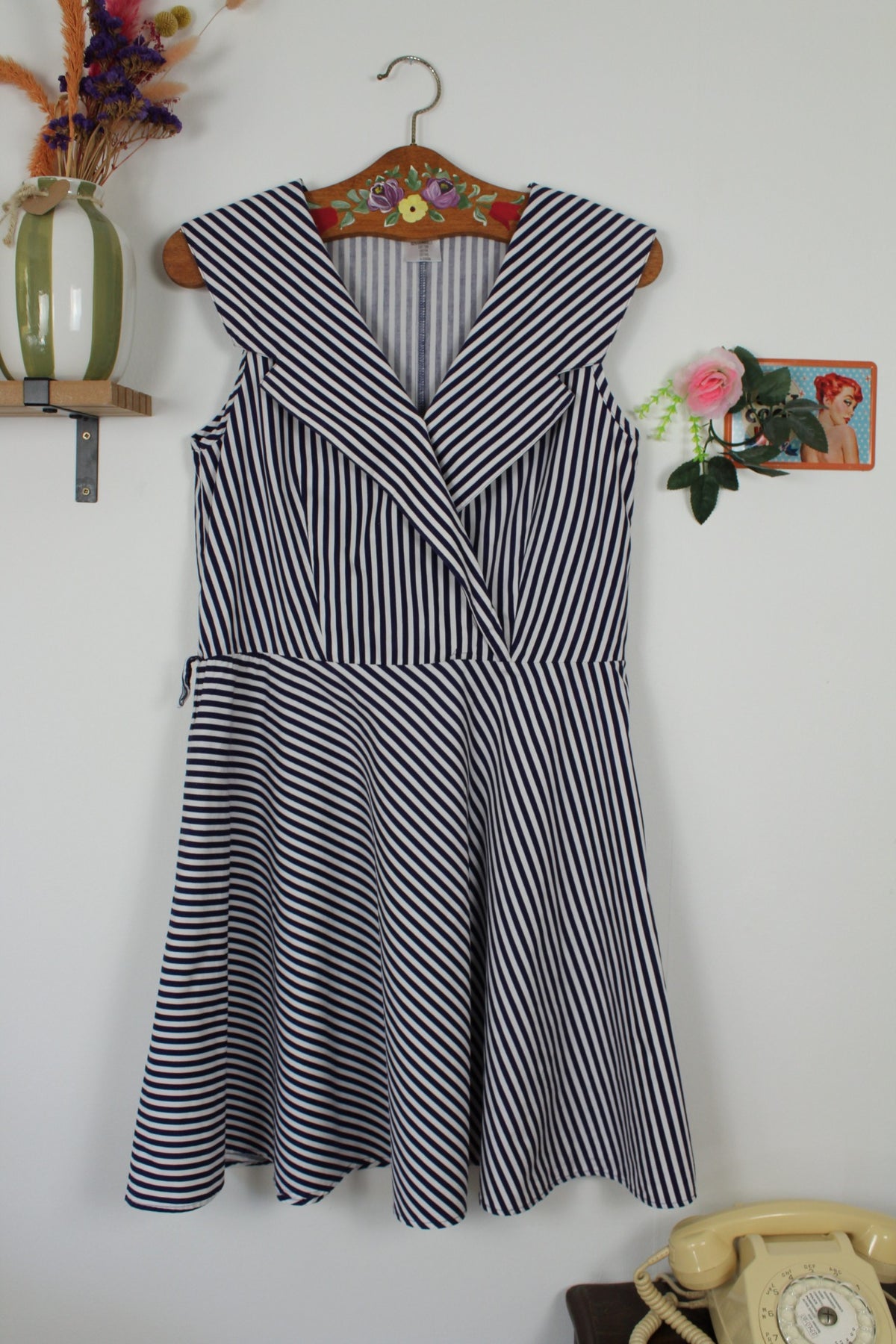 Robe Navy vintage années 90 rayée en coton style pin-up/rockabilly - Taille 38