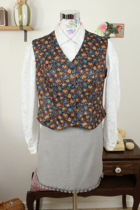 Gilet vintage années 70 esprit tapisserie vintage flower power automnal - Taille 40/42