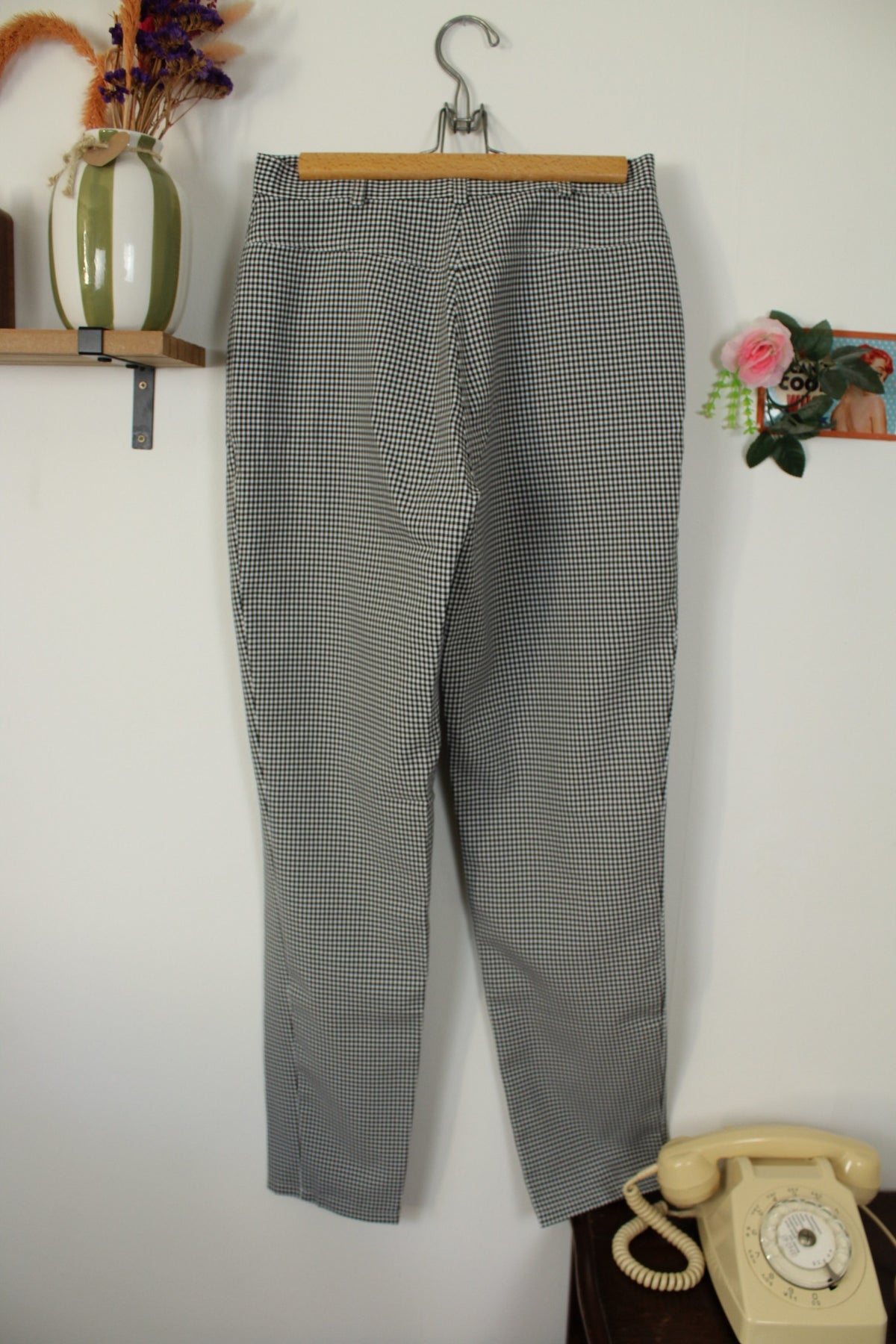 Pantalon vintage années 90 vichy carreaux noirs & blancs skinny - Taille 38