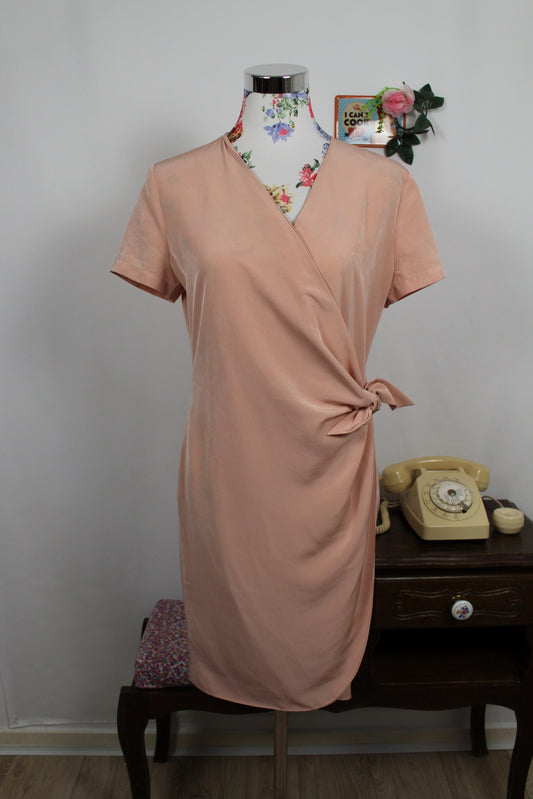 🌸🍒Robe vintage 90's satinée coupe portefeuille nude & nœud  - Taille 38🍒🌸