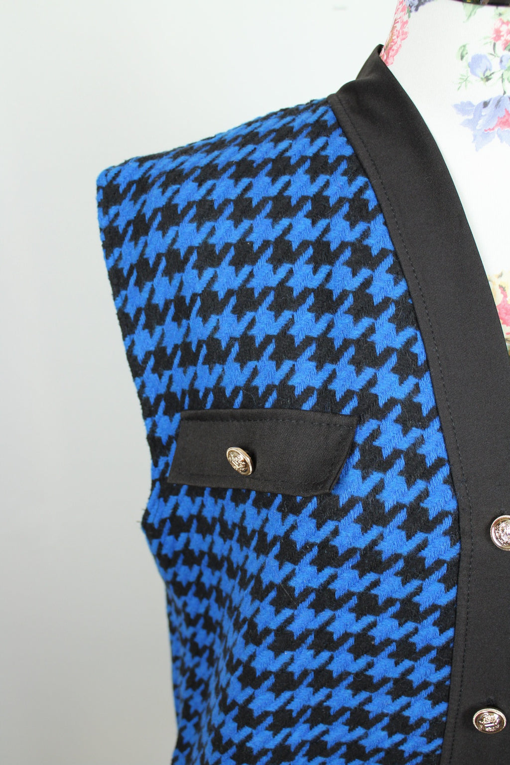 🌸Cardigan/gilet sans manches pieds de poule 90's bleu électrique - made in Italy🍒