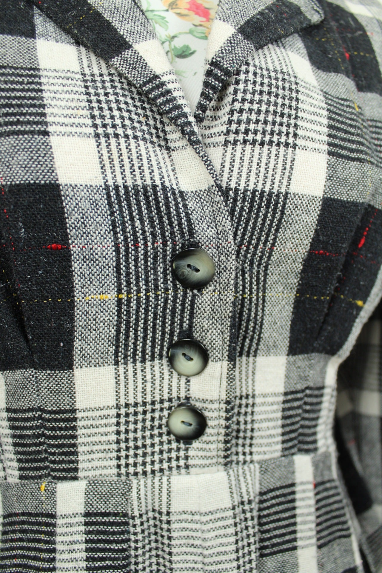 🌸🍒Robe d'hiver vintage faite main - carreaux noir & blanc - plissée années 80🍒🌸