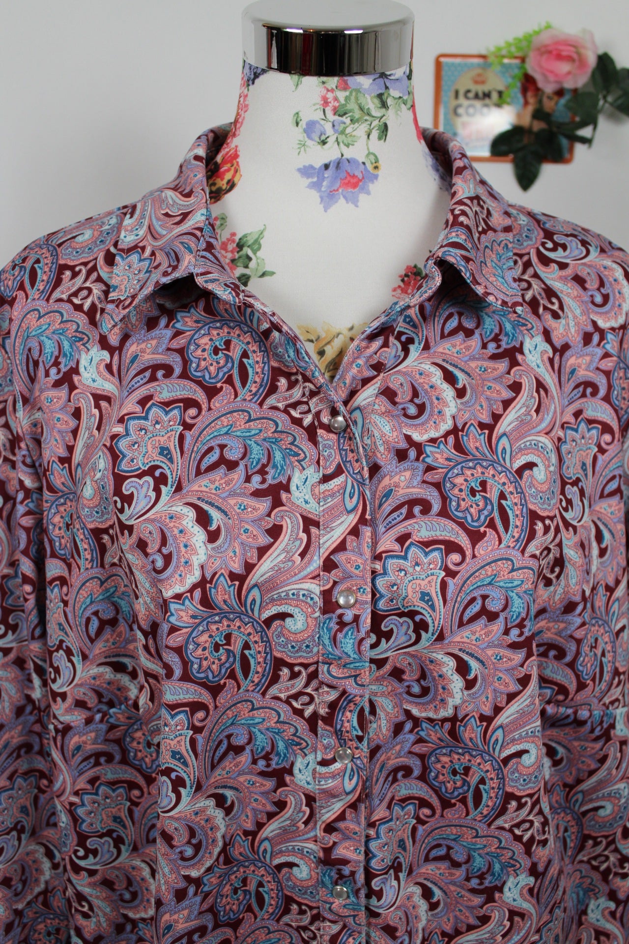 🌸🍒Blouse vintage 90s fleurie baroque esprit chemise Afibel - Taille 46/48🍒🌸