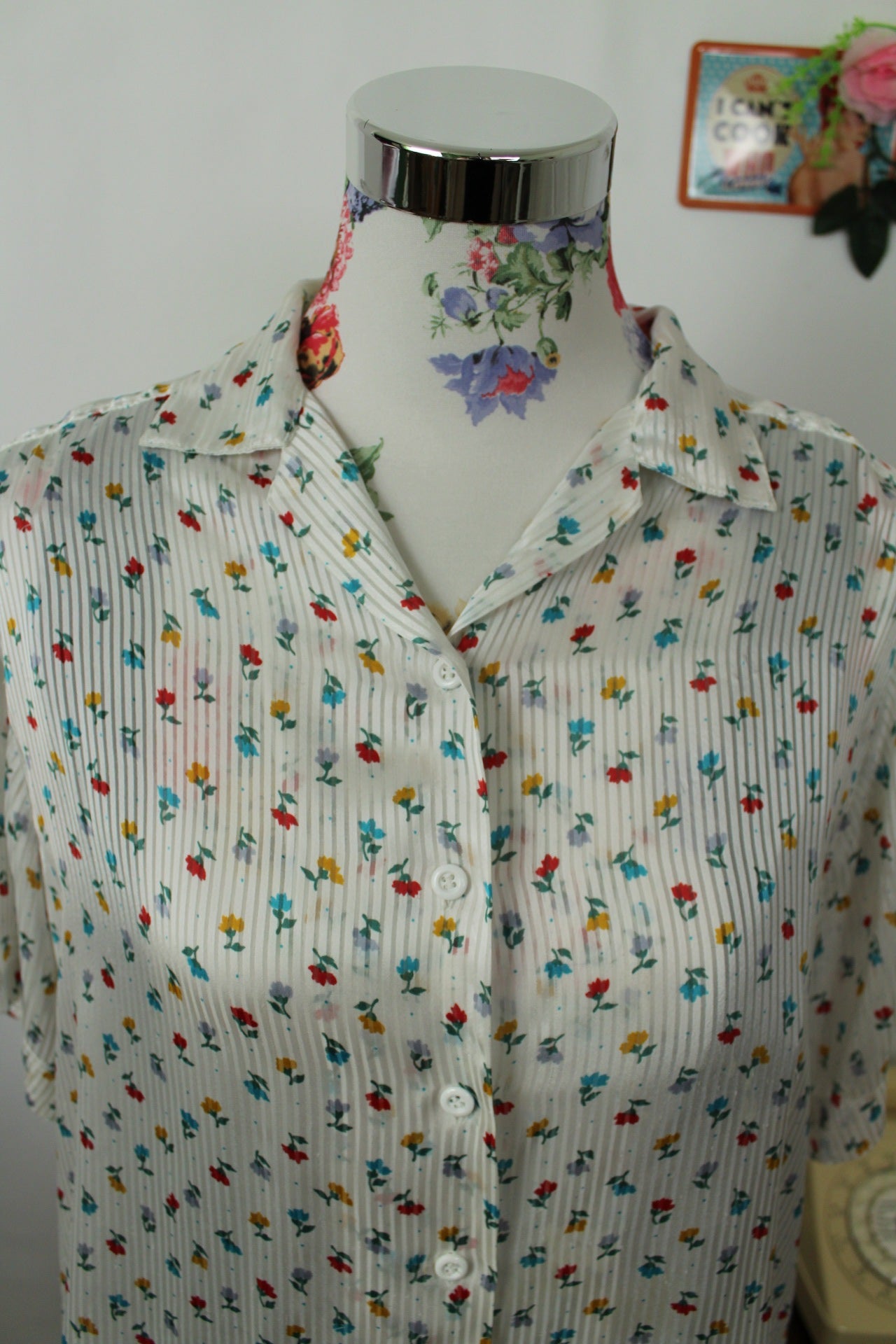 🌸🍒Chemise vintage 90's fluide satinée fleurie cottage romantique effet soie - Taille 40 à 44🍒🌸
